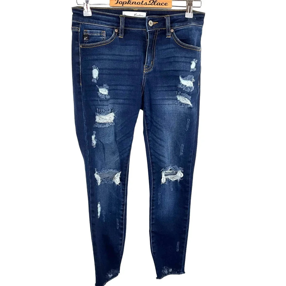 KanCan Charcoal Ankle Straight‎ High Rise Ripped Jean